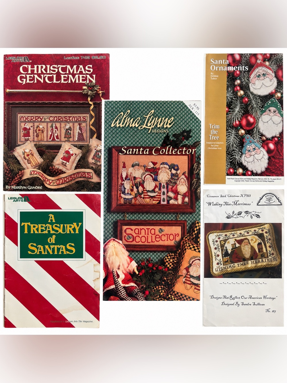Christmas Santa Cross Stitch Pattern Lot 5 Leisure Arts Alma Lynne Canvas